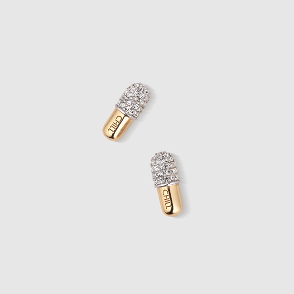 Gold Chill Pill Pavé Stud Earrings