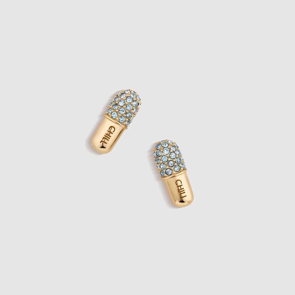 Gold Chill Pill Pavé Stud Earrings - Teal