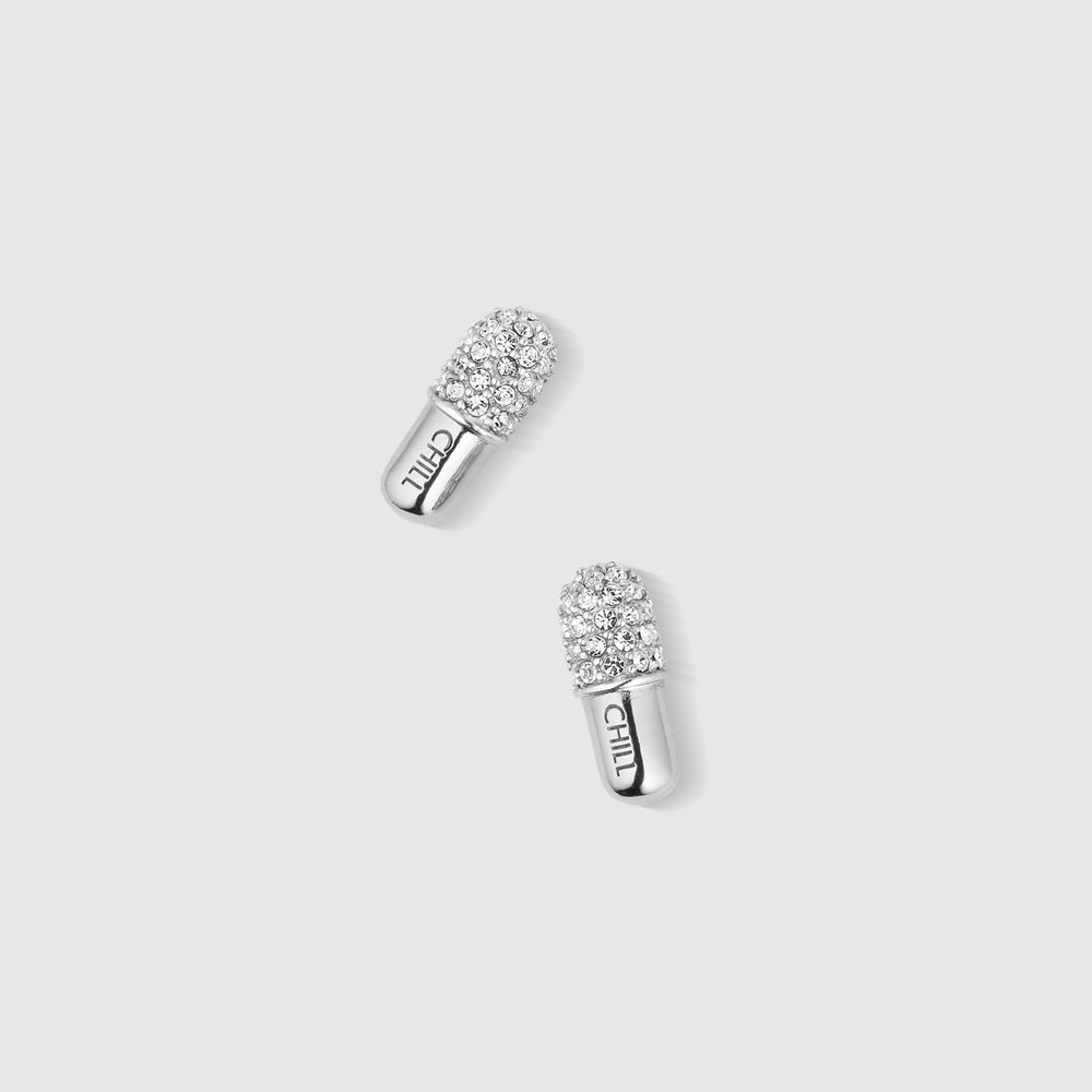 Silver Chill Pill Pavé Stud Earrings