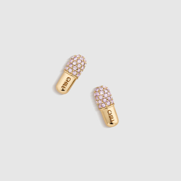 Gold Chill Pill Pavé Stud Earrings - Lavender Dew
