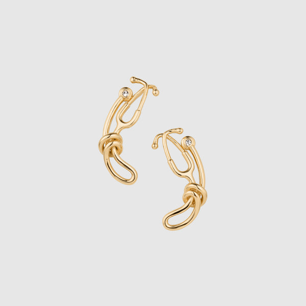 Gold Stethoscope Knot Stud Earrings