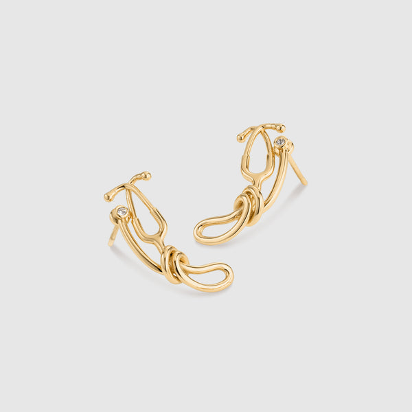 Gold Stethoscope Knot Stud Earrings