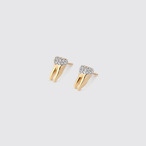 Gold Tooth With Cavity Pavé Stud Earrings