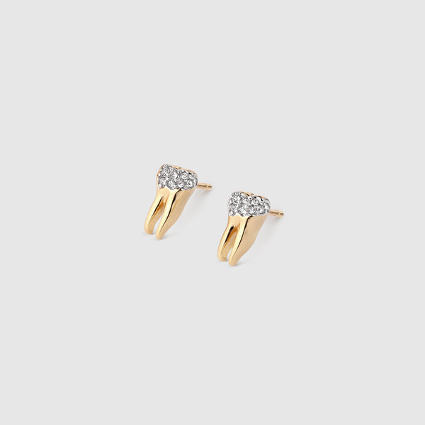 Gold Tooth With Cavity Pavé Stud Earrings