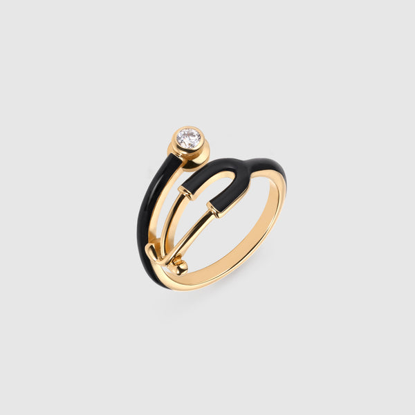 Gold Bold Stethoscope Enamel Ring - Black