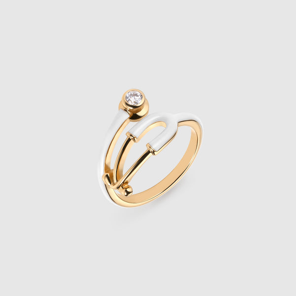 Gold Bold Stethoscope Enamel Ring - Optic White