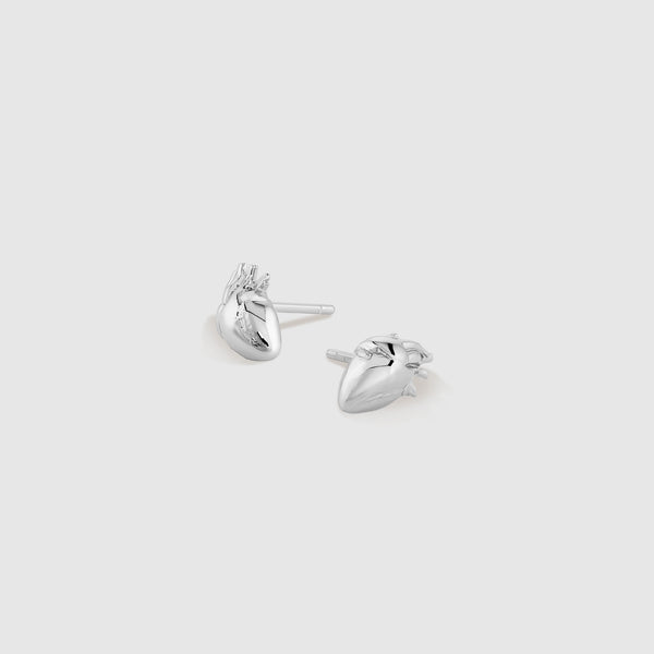 Silver Anatomical Heart Stud Earrings