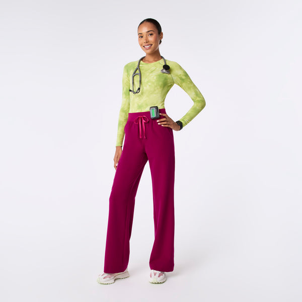 women's Dark Magenta High Waisted Isabel Wide Leg - Scrub Pant