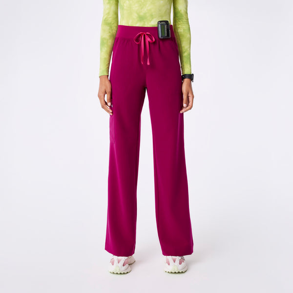 women's Dark Magenta High Waisted Isabel Wide Leg - Tall Scrub Pant