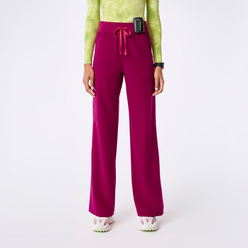 women's Dark Magenta High Waisted Isabel Wide Leg - Scrub Pant