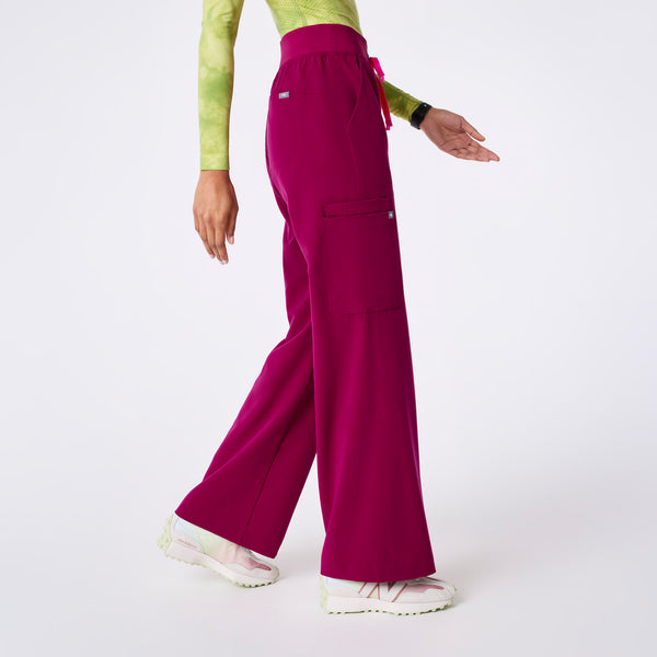 women's Dark Magenta High Waisted Isabel Wide Leg - Scrub Pant