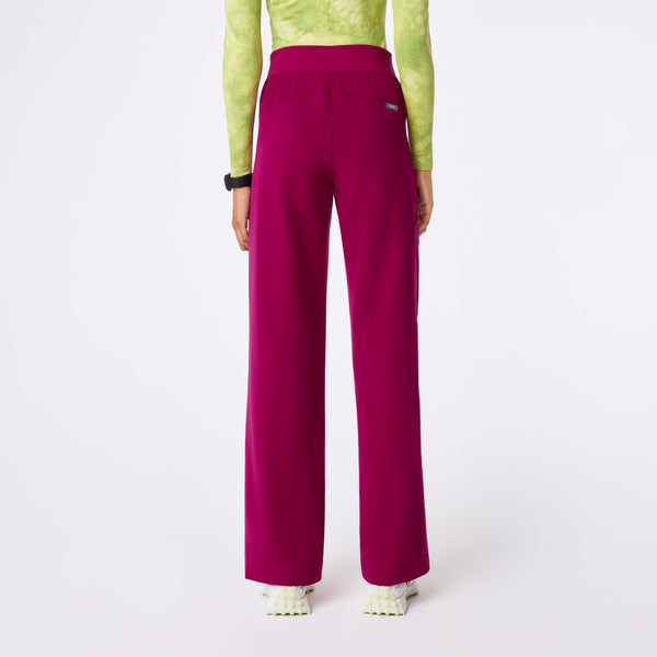 women's Dark Magenta High Waisted Isabel Wide Leg - Scrub Pant