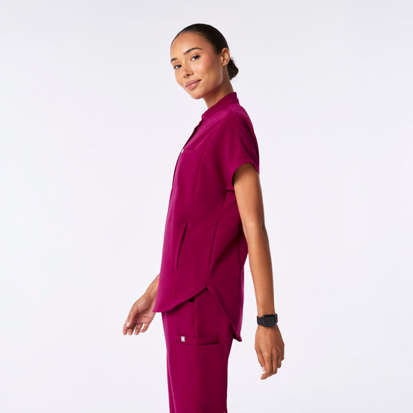women's Dark Magenta Montex - Mock Neck Scrub Top