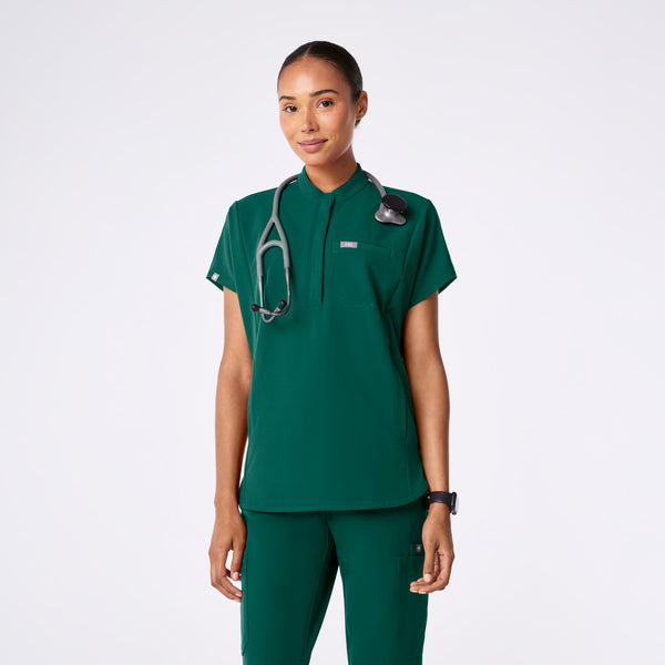 women's Hunter Green Montex - Mock Neck Scrub Top