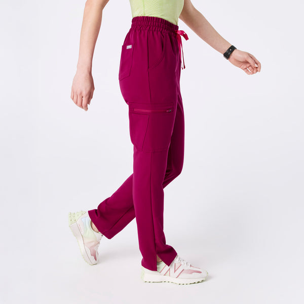 women's Dark Magenta High Waisted Dowa - Petite Scrub Pants