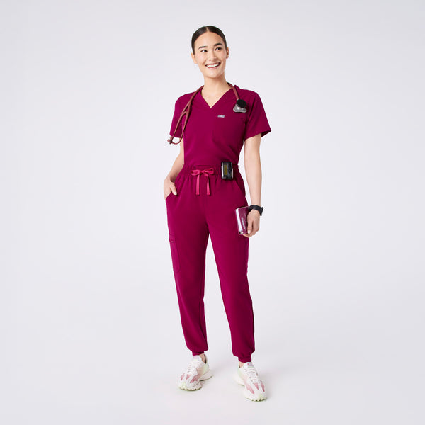women's Dark Magenta High Waisted Uman Relaxed - Tall Jogger Scrub Pant
