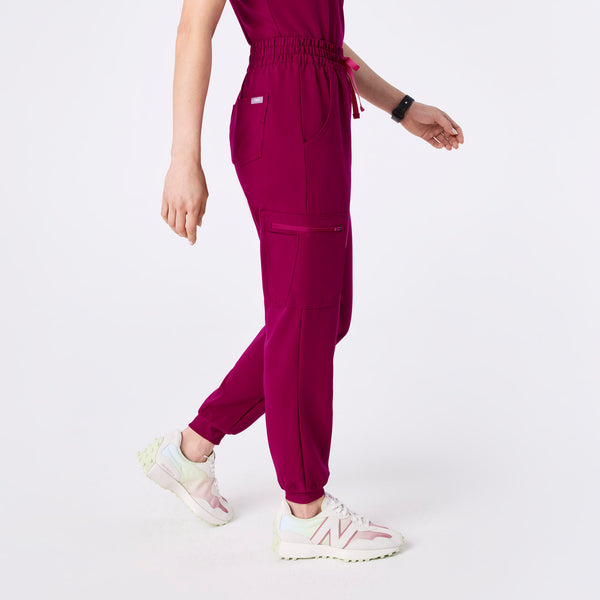 women's Dark Magenta High Waisted Uman Relaxed - Petite Jogger Scrub Pant