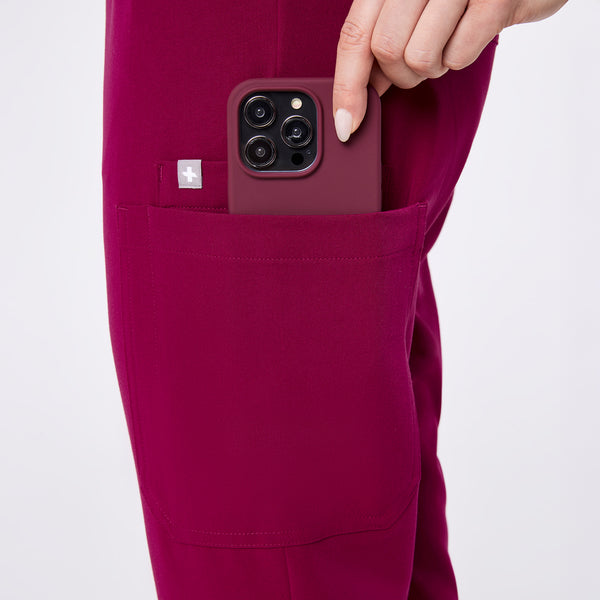 women's Dark Magenta High Waisted Uman Relaxed - Petite Jogger Scrub Pant