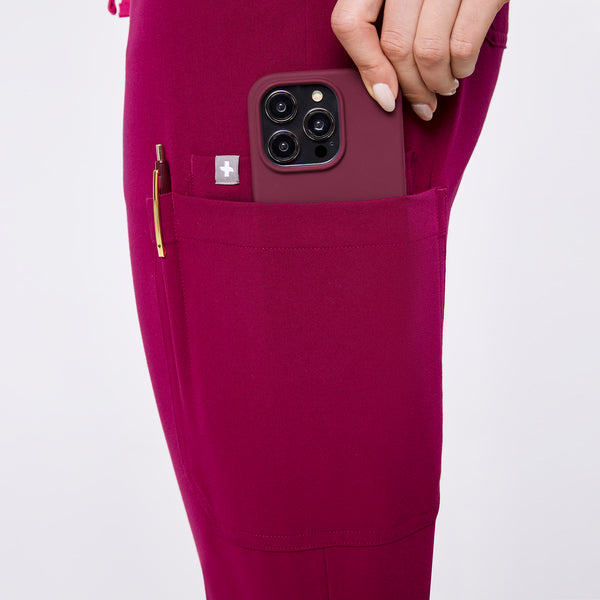 women's Dark Magenta Uman Relaxed - Petite Jogger Scrub Pant