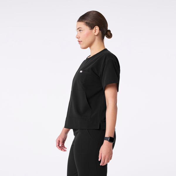 women's Black Canela Crewneck - Scrub Top