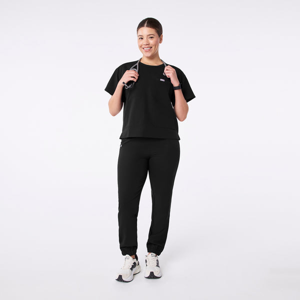 women's Black Canela Crewneck - Scrub Top