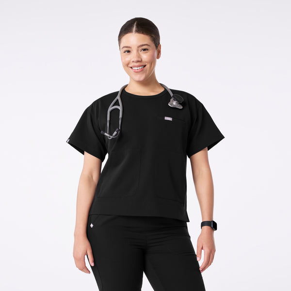women's Black Canela Crewneck - Scrub Top