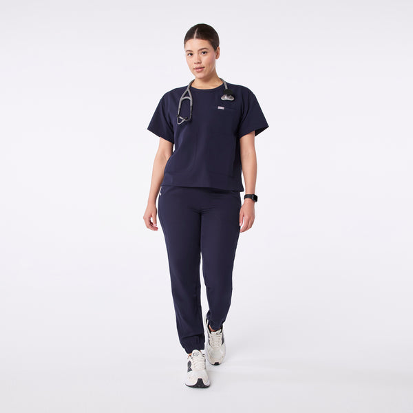 women's Navy Canela Crewneck - Scrub Top