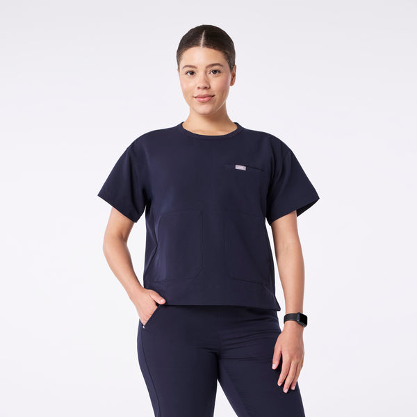 women's Navy Canela Crewneck - Scrub Top
