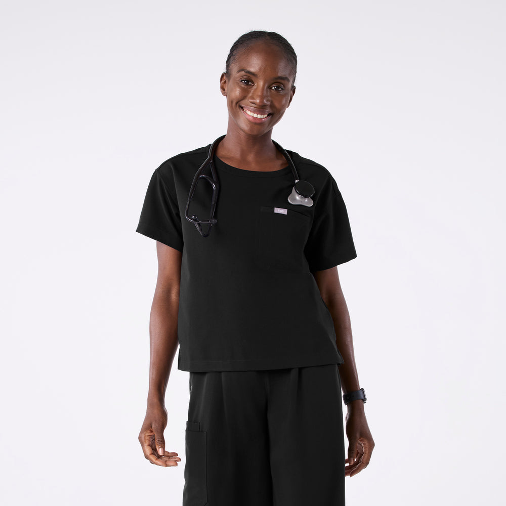 women's Black Cabral Relaxed Crewneck - Scrub Top
