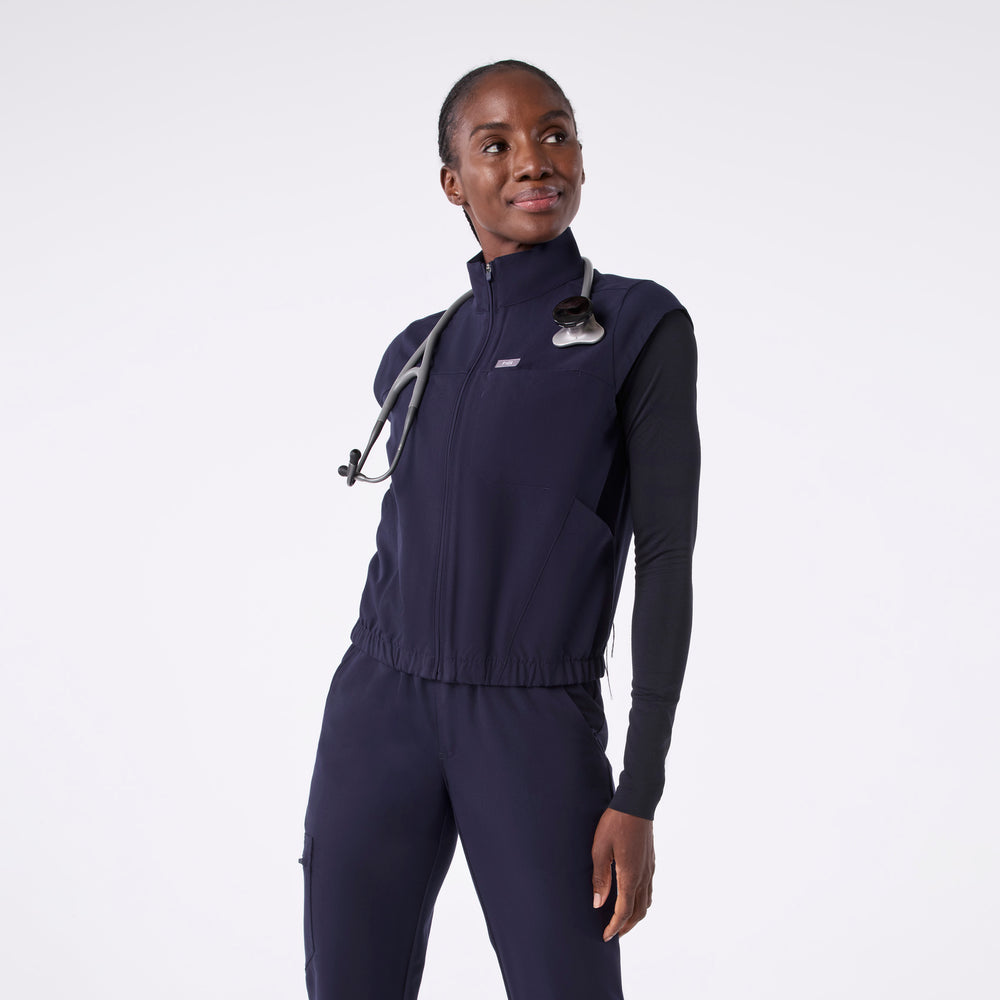women's Navy Lomita Full Zip - Scrub Top