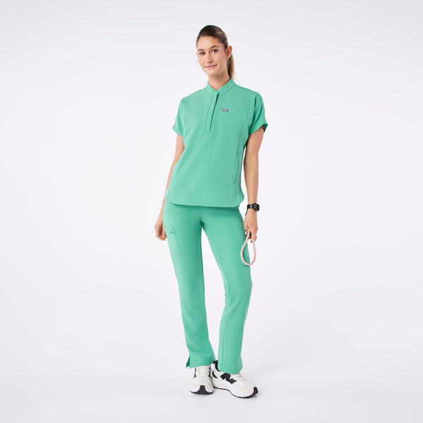 women's Surgical Green Montex - Mock Neck Scrub Top