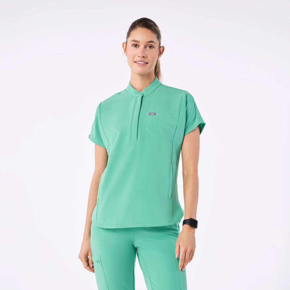women's Surgical Green Montex - Mock Neck Scrub Top