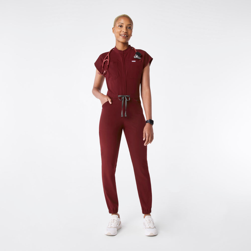 women's Burgundy Rafaela Cargo Jogger - Petite ScrubJumpsuit™