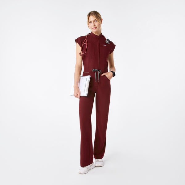 women's Burgundy Rafaela Wide Leg - Petite ScrubJumpsuit™