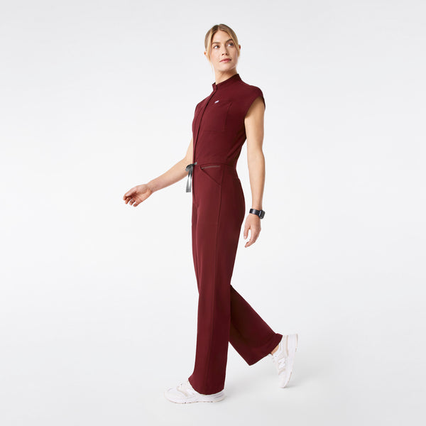 women's Burgundy Rafaela Wide Leg - Petite ScrubJumpsuit™