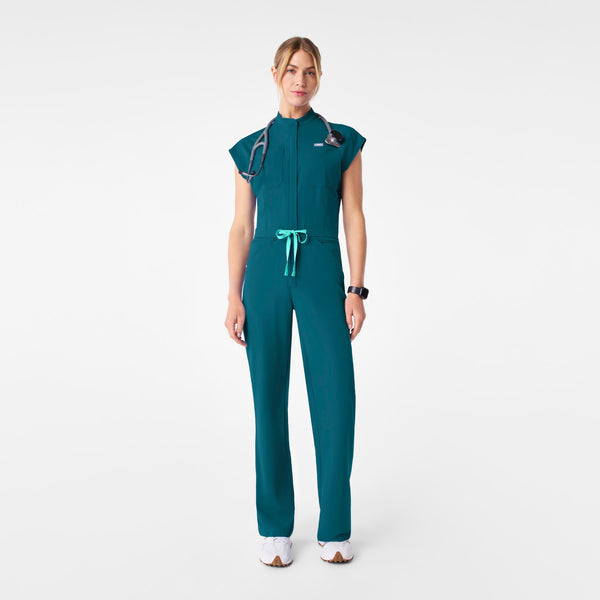 women's Caribbean Blue Rafaela Wide Leg - Petite ScrubJumpsuit™