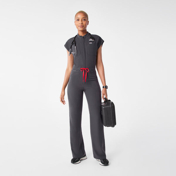 women's Charcoal Rafaela Wide Leg - Petite ScrubJumpsuit™