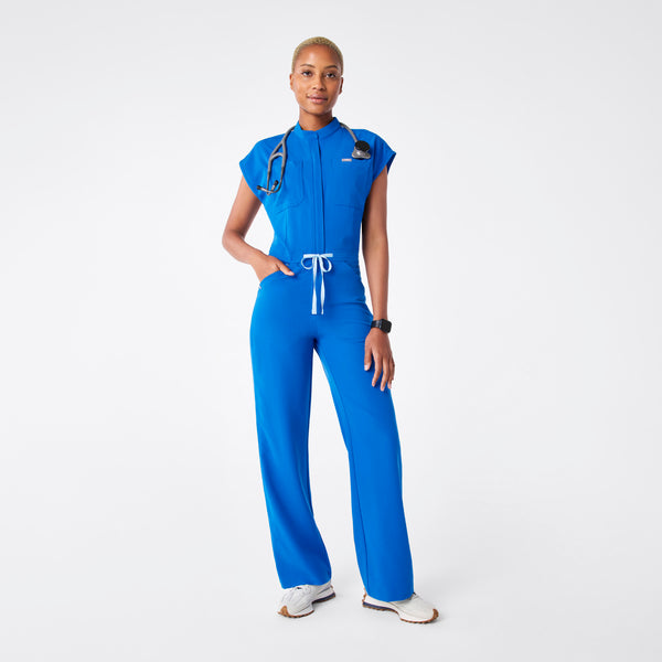 women's Royal Blue Rafaela Wide Leg - Petite ScrubJumpsuit™