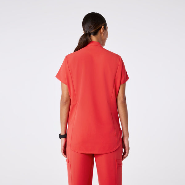 women's Hibiscus Montex - Mock Neck Scrub Top