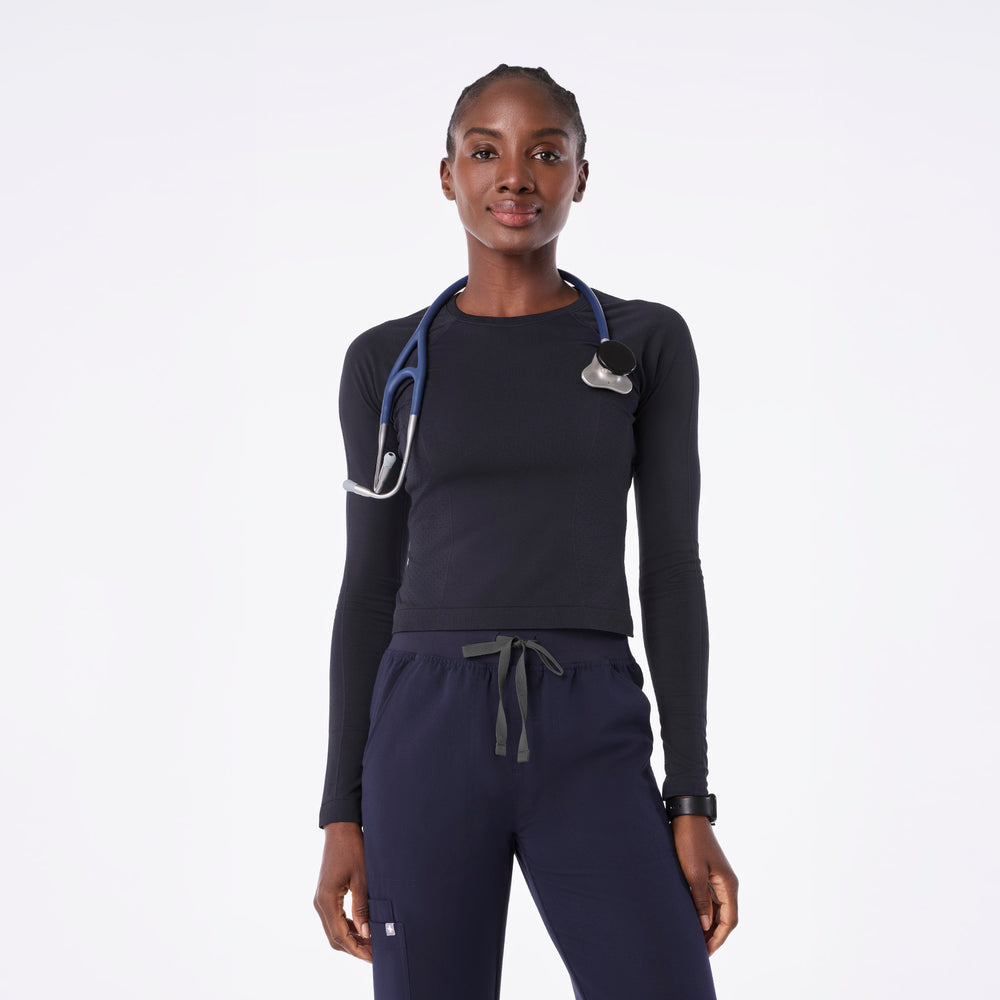women's Navy Salta Seamless Cropped - Longsleeve Underscrub