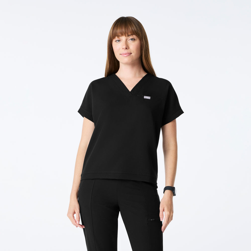 women's Black Carlota Relaxed V-Neck - Scrub Top