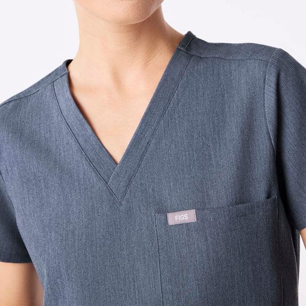 women's Heather Denim Catarina Petite - One-Pocket Scrub Top™