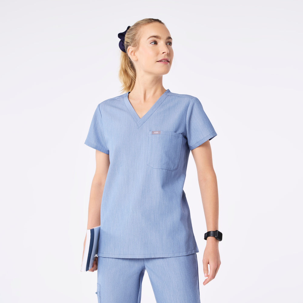 women's Heather Indigo Catarina Petite - One-Pocket Scrub Top™