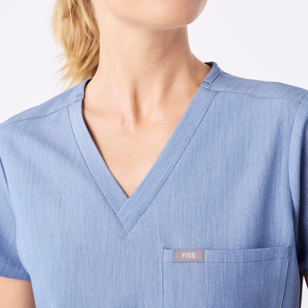 women's Heather Indigo Catarina Petite - One-Pocket Scrub Top™