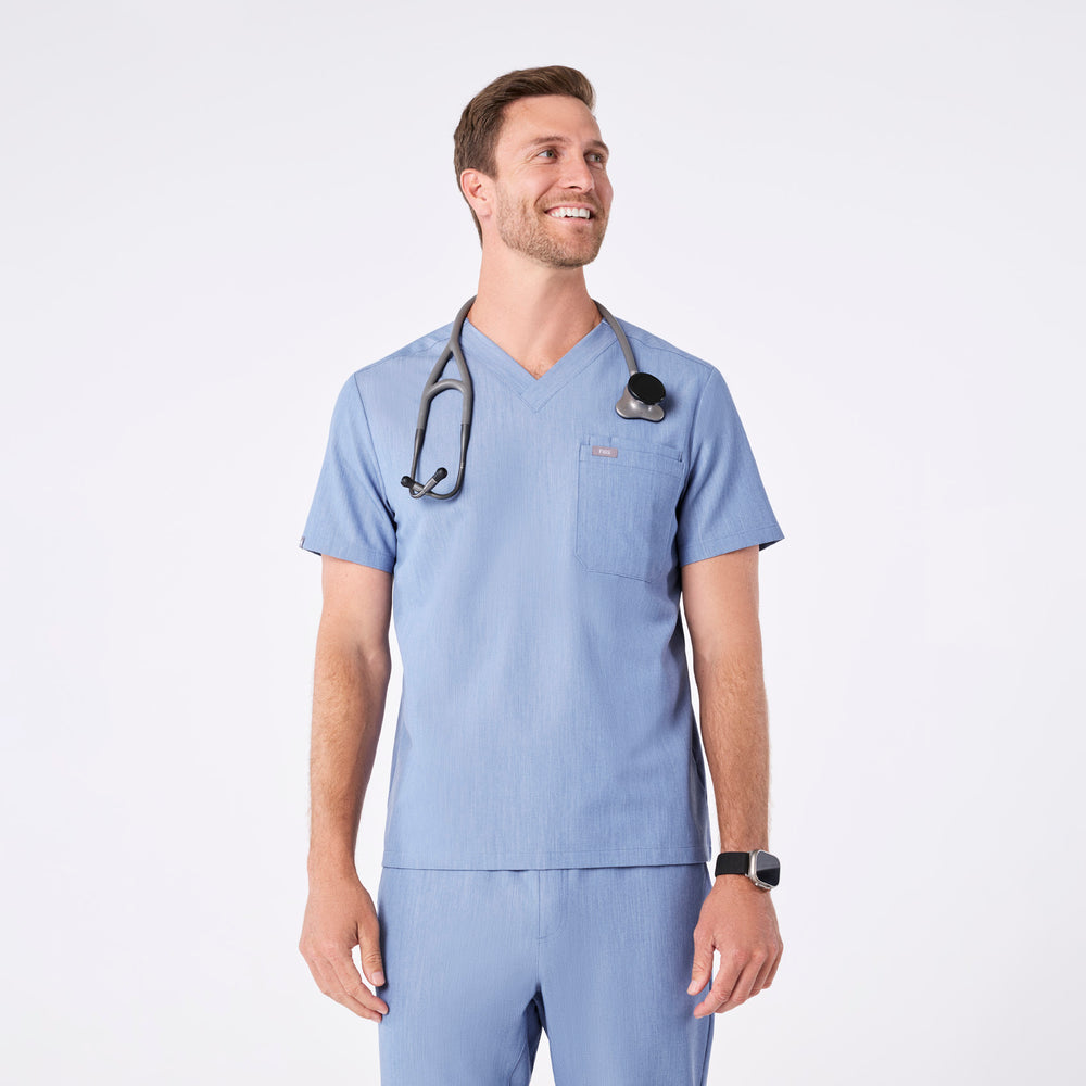 men's Heather Indigo Leon - Three-Pocket Scrub Top™