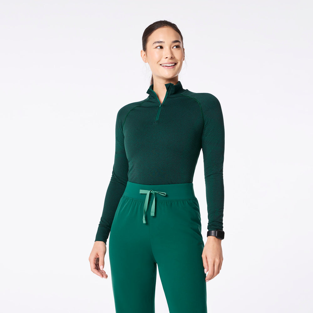 women's Hunter Green Salta Seamless ¼ Zip - Longsleeve Underscrub