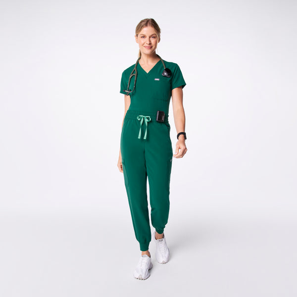 women's Hunter Green High Waisted Uman Relaxed - Petite Jogger Scrub Pant