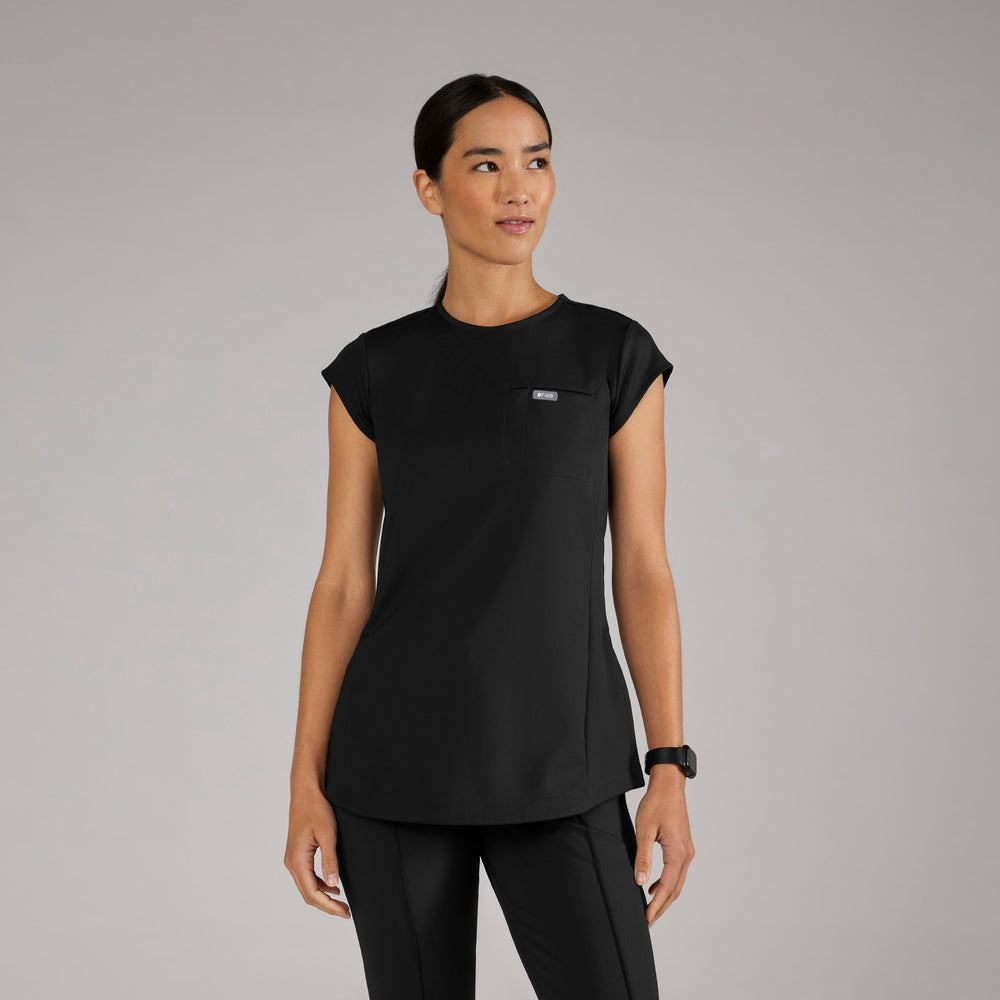 women's Black Alma FORMx Slim Crewneck Tunic - Scrub Top™