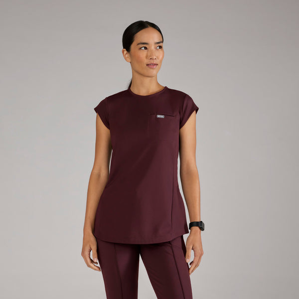 women's Burgundy Alma FORMx Slim Crewneck Tunic - Scrub Top™