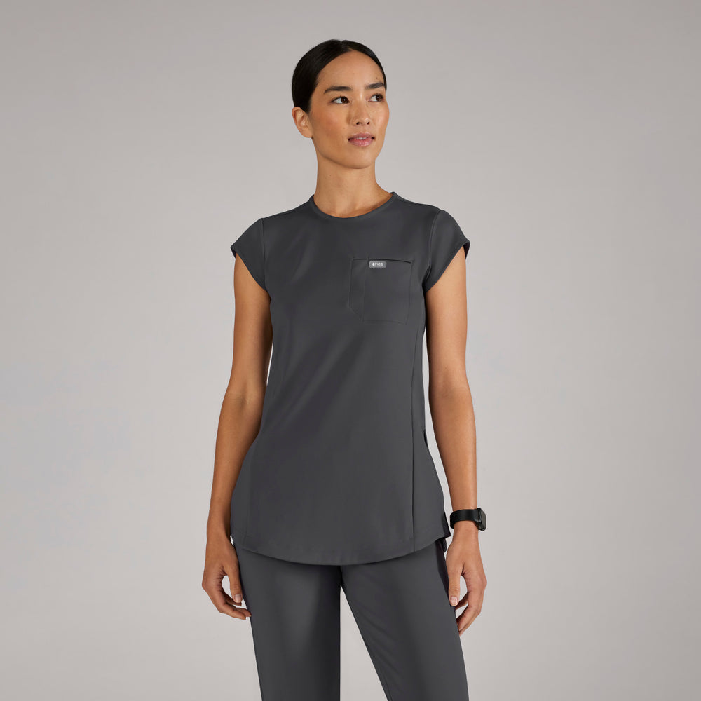 women's Charcoal Alma FORMx Slim Crewneck Tunic - Scrub Top™